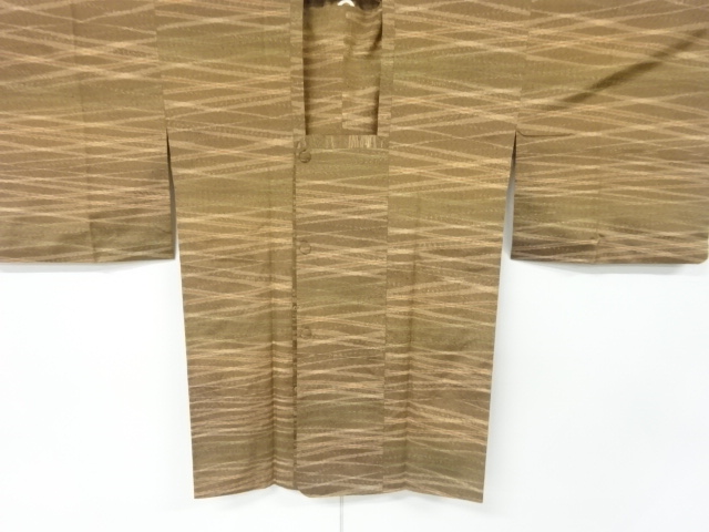 JAPANESE KIMONO / VINTAGE MICHIYUKI COAT / SILK / TSUMUGI / WOVEN ABSTRACT STRIPE